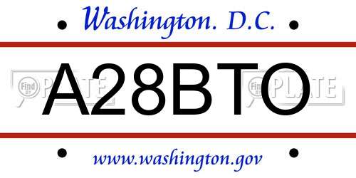 A28BTO District Of Columbia License Plate