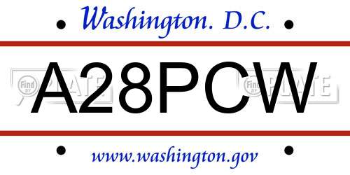 A28PCW District Of Columbia License Plate