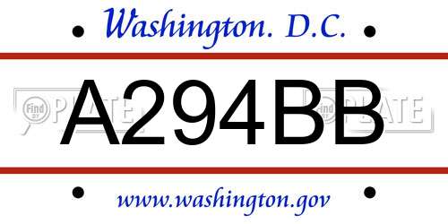 A294BB District Of Columbia License Plate