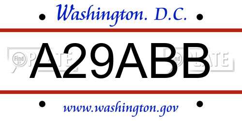 A29ABB District Of Columbia License Plate