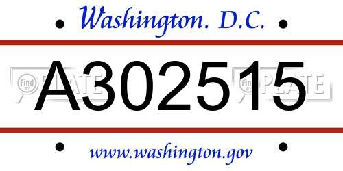 A302515 District Of Columbia License Plate
