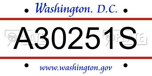 A30251S District Of Columbia License Plate