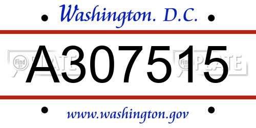 A307515 District Of Columbia License Plate