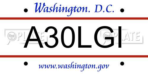 A30LGI District Of Columbia License Plate