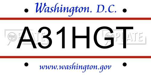 A31HGT District Of Columbia License Plate