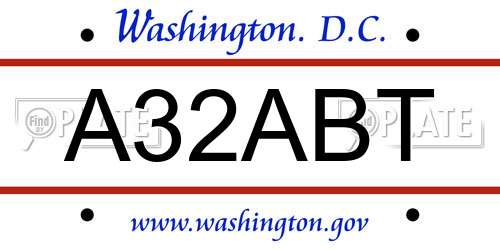 A32ABT District Of Columbia License Plate