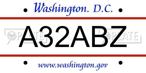 A32ABZ District Of Columbia License Plate