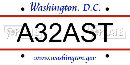 A32AST District Of Columbia License Plate
