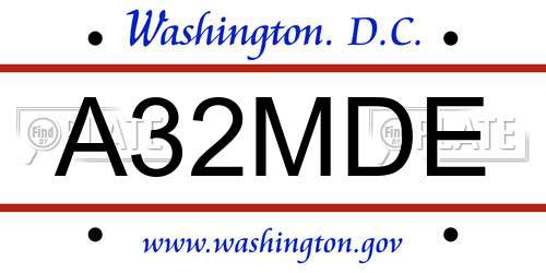 A32MDE District Of Columbia License Plate