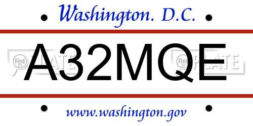 A32MQE District Of Columbia License Plate