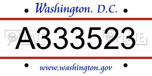 A333523 District Of Columbia License Plate