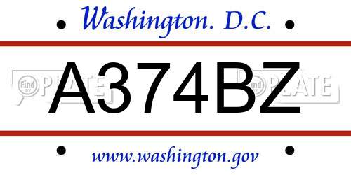 A374BZ District Of Columbia License Plate