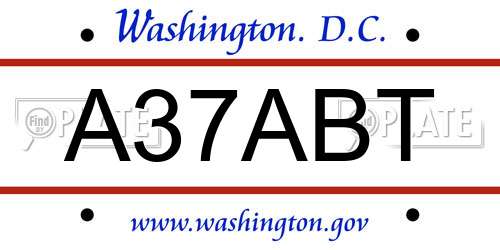 A37ABT District Of Columbia License Plate