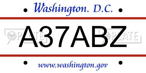A37ABZ District Of Columbia License Plate