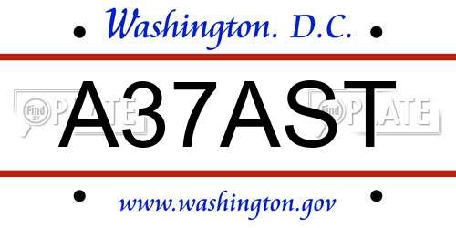 A37AST District Of Columbia License Plate
