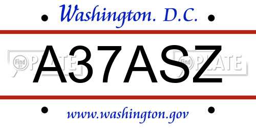 A37ASZ District Of Columbia License Plate
