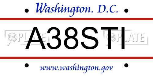 A38STI District Of Columbia License Plate