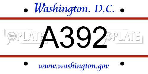 A392 District Of Columbia License Plate