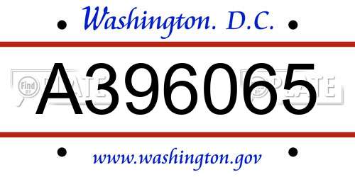A396065 District Of Columbia License Plate