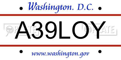 A39LOY District Of Columbia License Plate