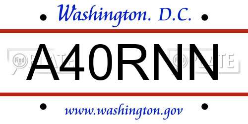 A40RNN District Of Columbia License Plate