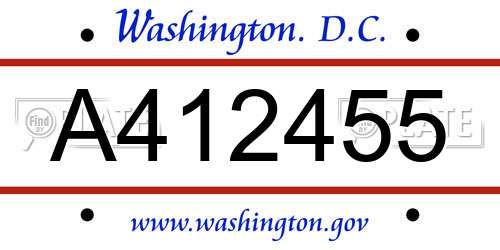A412455 District Of Columbia License Plate