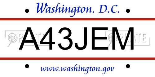 A43JEM District Of Columbia License Plate