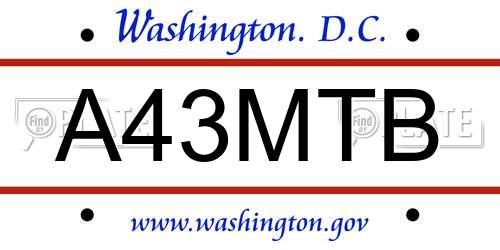 A43MTB District Of Columbia License Plate