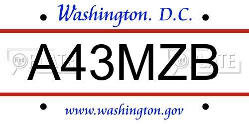 A43MZB District Of Columbia License Plate