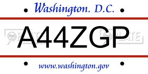 A44ZGP District Of Columbia License Plate