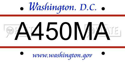 A450MA District Of Columbia License Plate