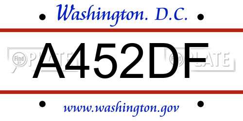 A452DF District Of Columbia License Plate