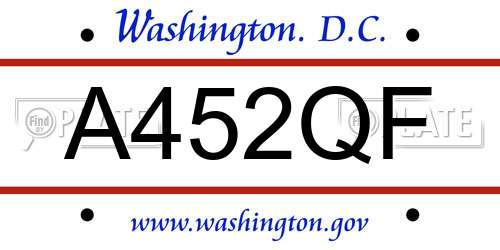 A452QF District Of Columbia License Plate