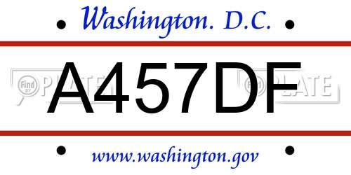 A457DF District Of Columbia License Plate