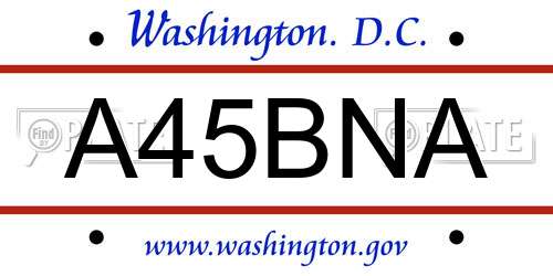 A45BNA District Of Columbia License Plate