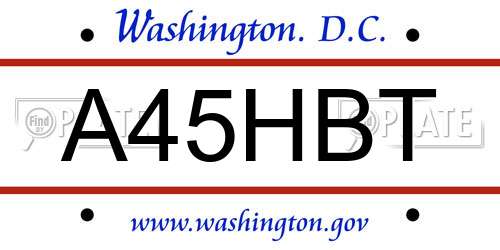 A45HBT District Of Columbia License Plate