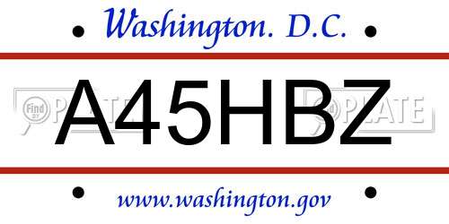 A45HBZ District Of Columbia License Plate