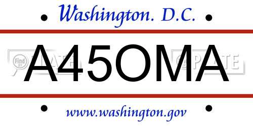 A45OMA District Of Columbia License Plate
