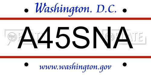 A45SNA District Of Columbia License Plate