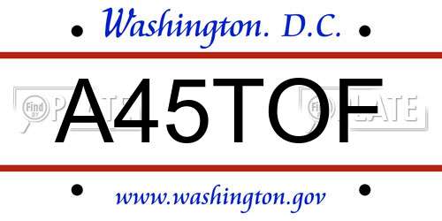 A45TOF District Of Columbia License Plate