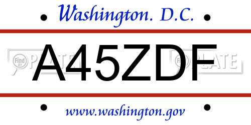 A45ZDF District Of Columbia License Plate