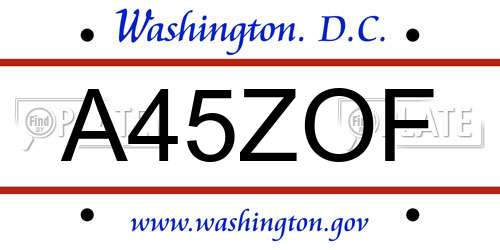 A45ZOF District Of Columbia License Plate