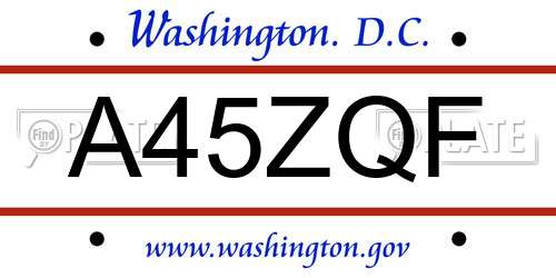 A45ZQF District Of Columbia License Plate
