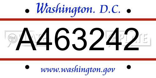 A463242 District Of Columbia License Plate