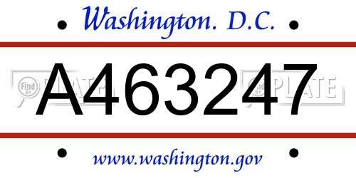 A463247 District Of Columbia License Plate