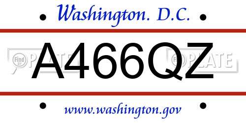 A466QZ District Of Columbia License Plate