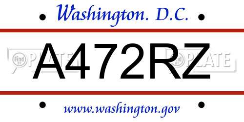 A472RZ District Of Columbia License Plate