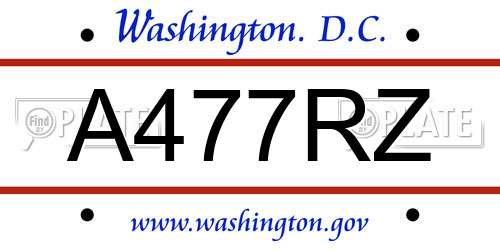 A477RZ District Of Columbia License Plate
