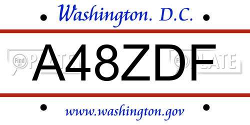 A48ZDF District Of Columbia License Plate