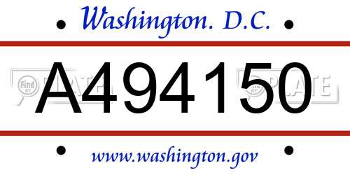 A494150 District Of Columbia License Plate